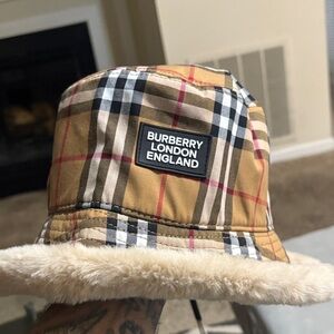 Burberry Tan and Black Check Bucket Hat brand new with tags